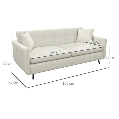 HOMCOM 2 Seater Sofa 165cm Modern Fabric Couch with Wood Legs and Pockets Beige - Picture 2 of 18