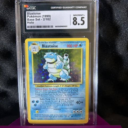 1999 Pokemon #2/102 Base Set Unlimited Holo Blastoise Card Graded CGC 8.5 NM/M+
