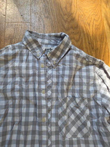HERREN URBAN PIPELINE 100 % BAUMWOLLE LANGARM GRAU WEISS KARIERT SMALL - Bild 2 von 5