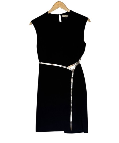 Halston Heritage Dress Womens 4 Black Silver Sleeveless Mini Cut Outs Sheath - Picture 2 of 12