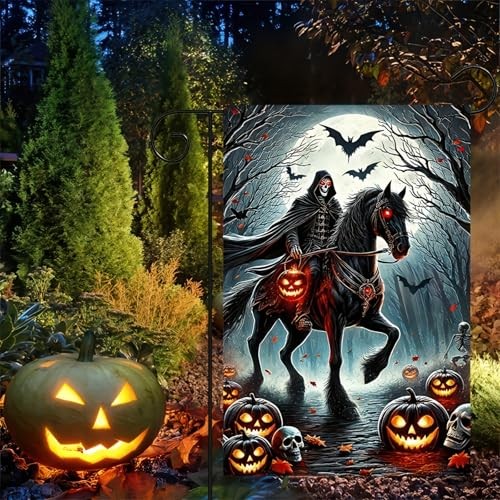 Halloween Gartenfahne doppelseitig 12 x 18 Flagge Pferde und kopfloser Ritter - Bild 6 von 7