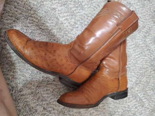 Justin 3021 Men's Exotic Roper Boots Cognac Smooth Authentic Ostrich 7D - Picture 4 of 7