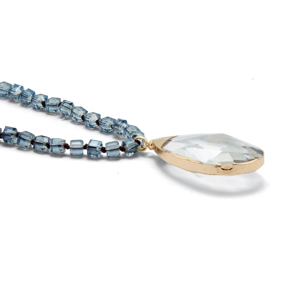 Pingente de cristal com miçangas colar gota tom dourado 32 polegadas - Imagem 2 de 4