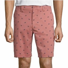 St. John's Bay Men Lobster Print Embroidered Shorts Salmon Pink Comfort Size 32