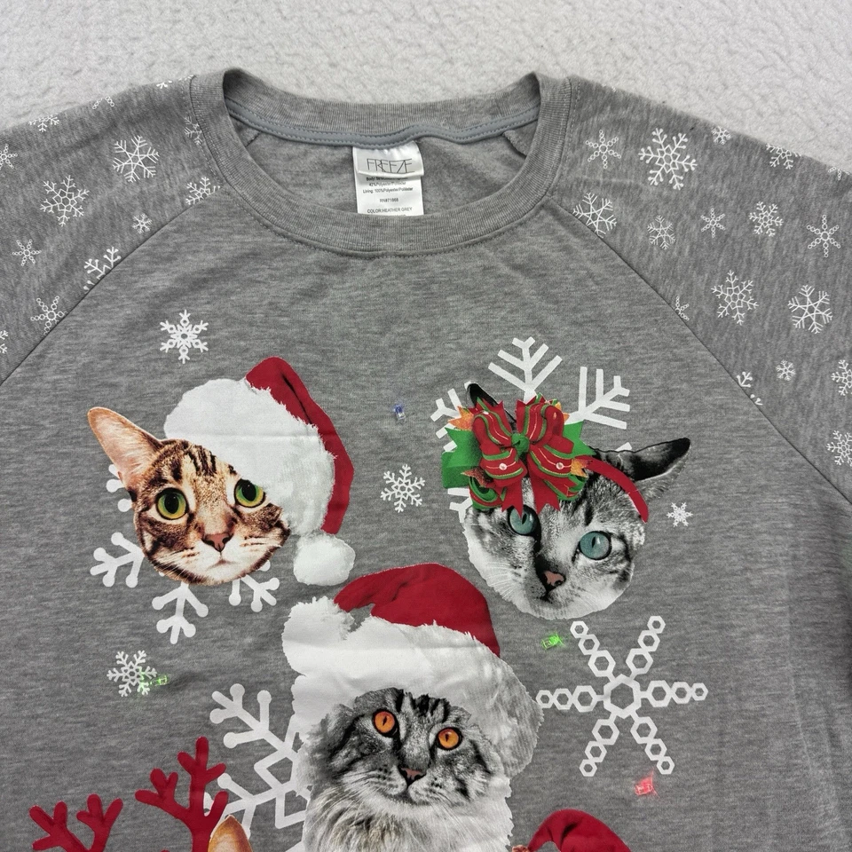 Feo Navidad Suéter Sudadera Mujer XXL Gris Gatos Iluminado Manga Larga Foto 3 de 4
