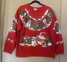 Vtg 90s Nutcracker Ugly Christmas Sweater Sweatshirt Puff Paint Womens Large Red