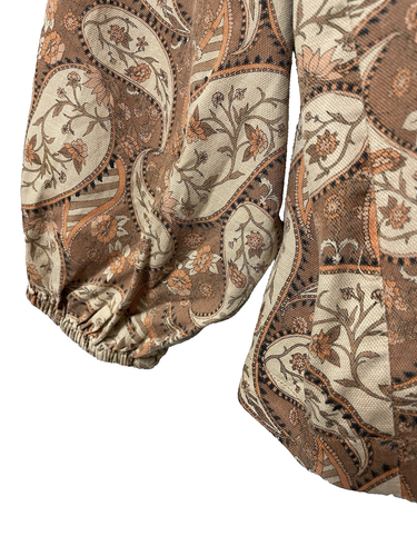 Seed Heritage Brown Pattern Paisley Boho Top Size 14 Long Balloon Sleeve - Picture 4 of 13