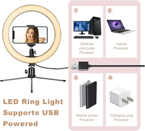 LED Dimmable Desk Makeup Ring Light 10" with Tripod Stand & size04, color01  - Picture 5 of 7