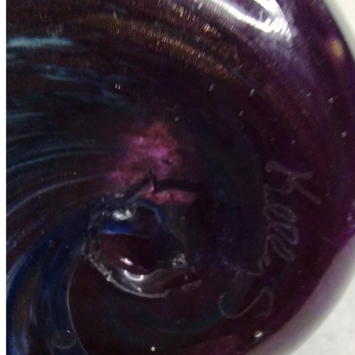 Handblown Art Glass Swirl Bud Vase Blue Teal Purple Signed Studio Glass 6.5" - Picture 2 of 8