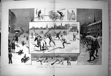 Old Print Summer Winter Sports Canada Lacrosse Hurdle Race Juveniles 1883 19th