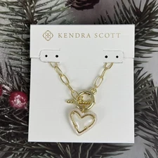 Kendra Scott Ari Heart Enamel Frame Link & Chain Short Pendant Necklace