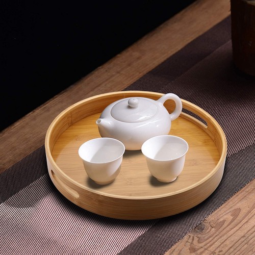 13.8 Inch Large Round Serving Tray, Wood Circle Tray with Handles, Round Otto... - Picture 5 of 6