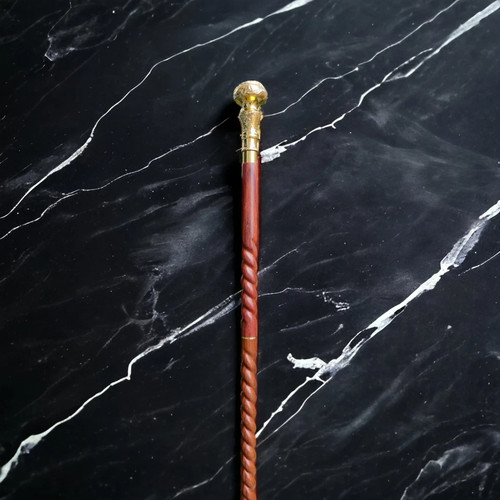 Brass Solid Head Handle Walking Stick Vintage Wooden Cane Designer Antique Gift - Picture 6 of 7
