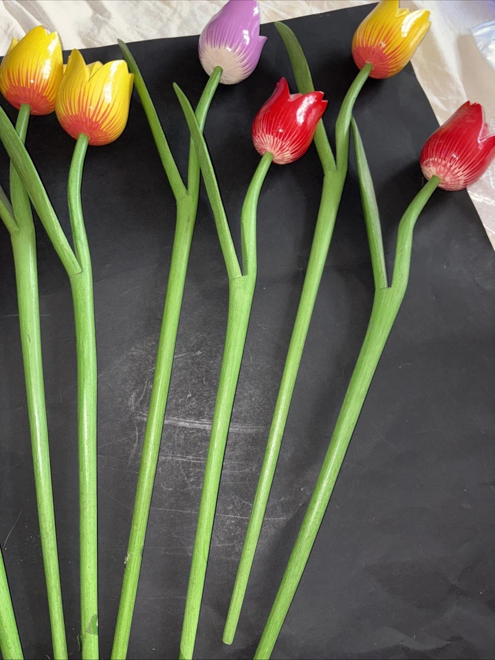Tulipanes de madera, juego de 8 tulipanes de primavera, 21 pulgadas flor madera hecha a mano Foto 2 de 3
