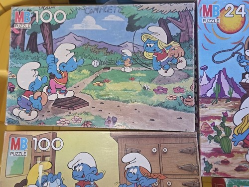 VINTAGE 1980s SMURFS JIGSAW PUZZLES LOT OF 4, 100 Pieces Each Milton Bradley - Picture 2 of 5