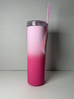 DUNKIN' 2024 - 27oz. PINK Rainbow Silicone Sipper with Straw NWT