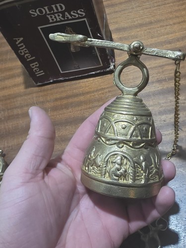 Vintage Wall Mount Brass Bell Door Knocker Monastery with Chain - Picture 7 of 12