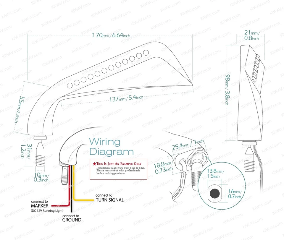KiWAV mirror AXE chrome LED turn signals 10mm fits Honda CB900F Hornet Rebel GL - Image 2 of 4