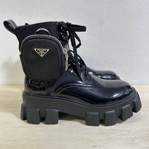 Prada Lackleder Re-Nylon Combat Monolith Boots Stiefelette Schwarz EU 39 US 8 - Bild 4 von 18