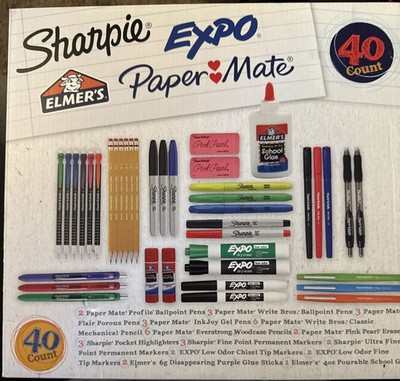 Sharpie Expo Elmer's Paper Mate 40 Count School Office Supply Set Kit NEW SEALED