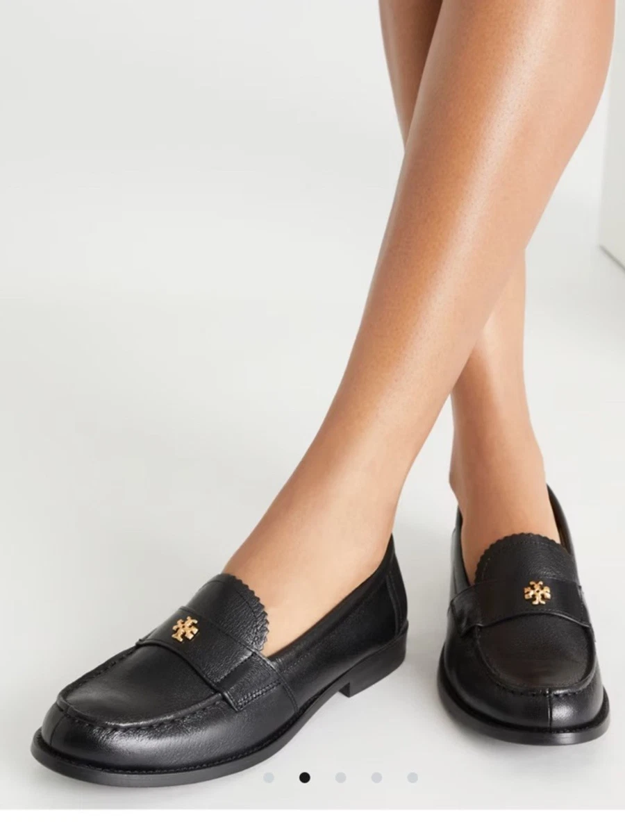 Tory Burch Classic Best-Selling Black Leather Loafers with Gold Emblem Size 6.5 Tory Burch Eleanor Logo Goat Leather Flat Loafers Shoes  main image 2
