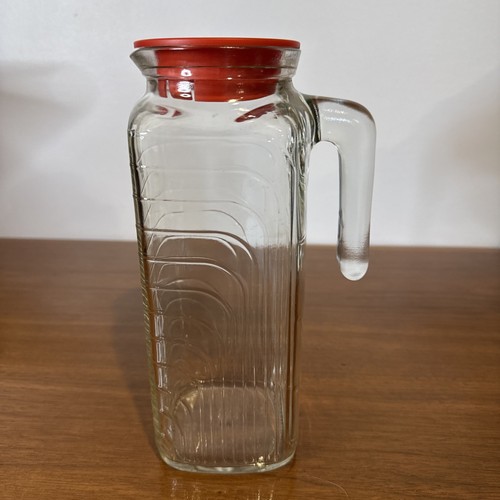 Bormolio Rocco Italy Frigsovere Glass Pitcher 1 Liter Red Cap