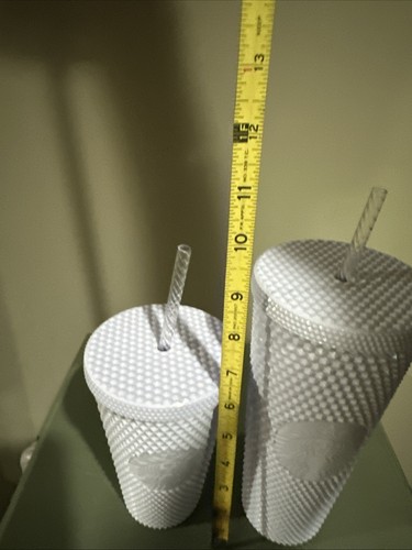 New Lot Of 2 Starbucks White Studded Cold Cup Tumbler 24 oz & 16 Oz Travel Straw - Picture 9 of 12