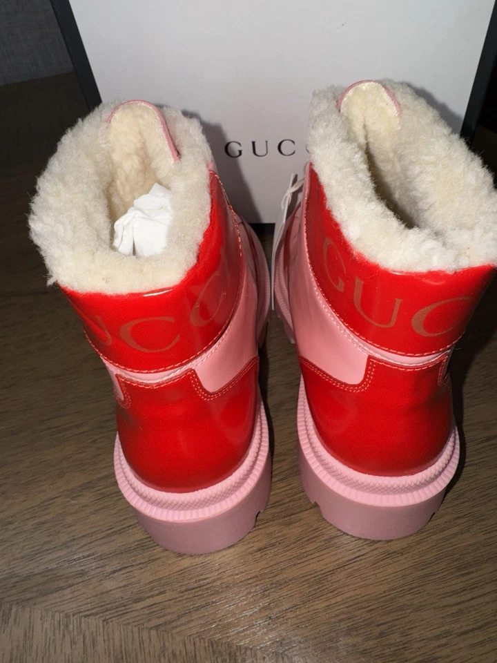 Bota de couro/sola de borracha rosa Gucci infantil - Imagem 3 de 4