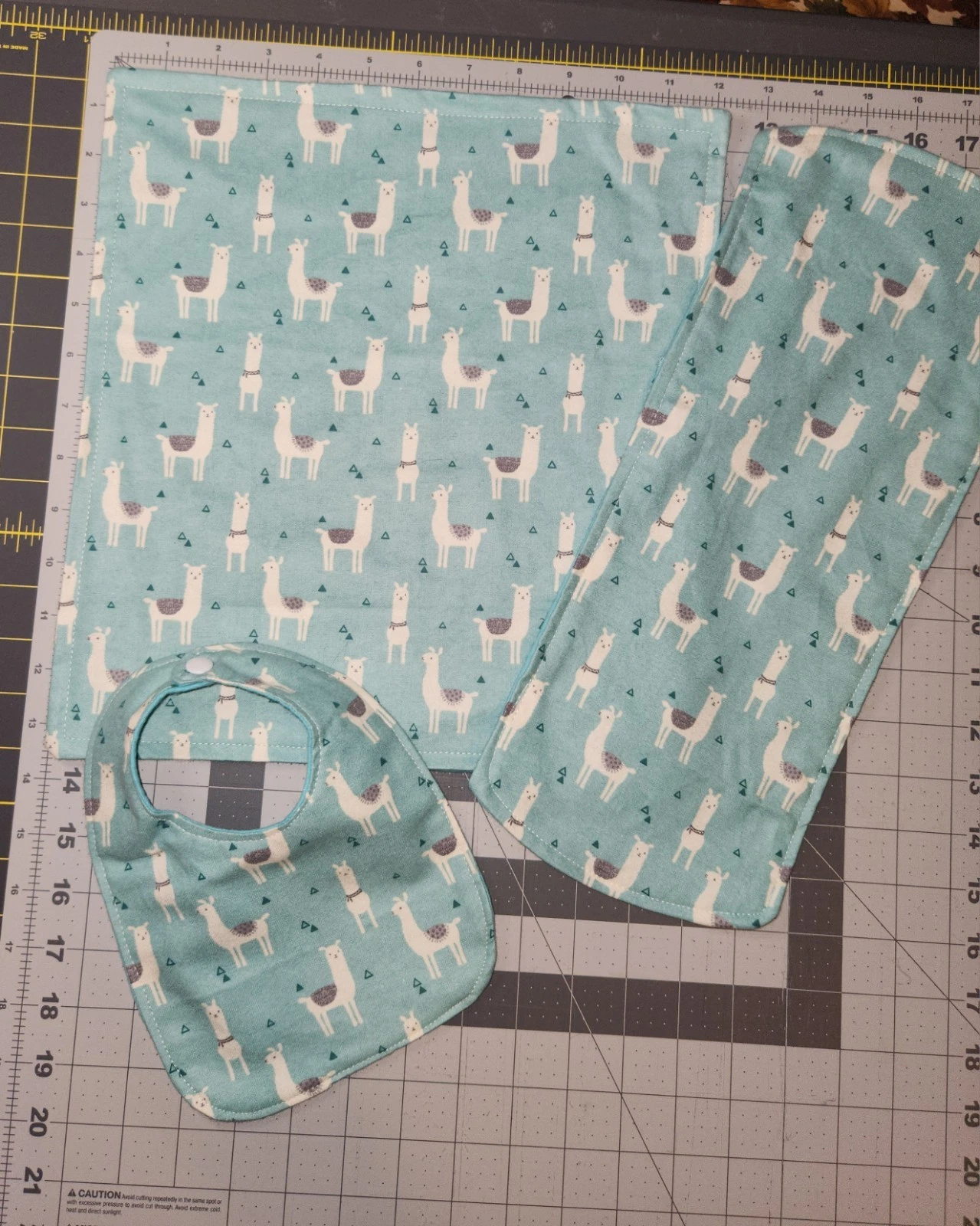 Baby Burp Cloth, Bib, and Lovey Set. Handmade. Llamas.