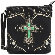Western Style Rhinestone Cross Crossbody Bag Country Purse Women Shoulder Bag BK