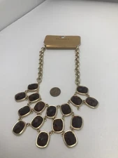 NEW MONET Bib Necklace Brown Tone Faceted Crystals Gold Tone NWT