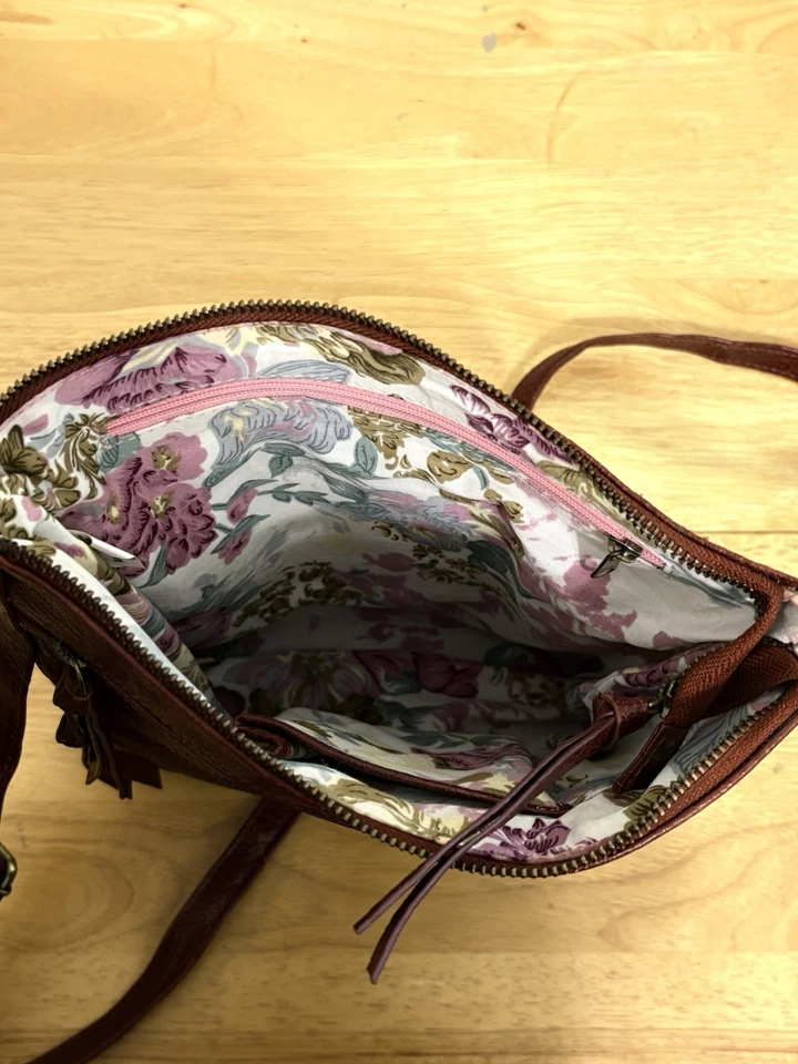 Bolso Bandolera ESTALON de Cuero Genuino Multi Cremallera Diario en Borgoña Foto 4 de 4