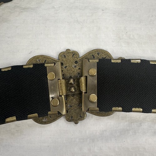 VTG Bronze Metal Elastic Belt 38” w/ Ornate Brass Rhinestone Buckle Steampunk - Picture 5 of 16