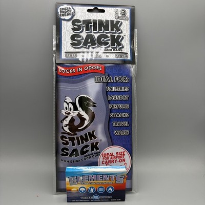 Combo 3ct Bag Stink Sack Black 7 11/16'' x 7'' with 1 Elements 1 1/4 300's Pack