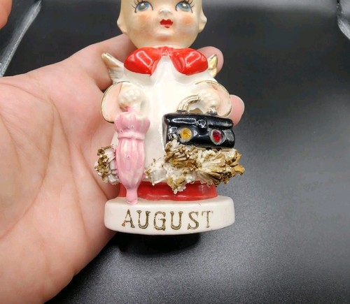 Vintage Arnart Kewpie Baby Doll Angel - Birthday August Spaghetti Trim Figurine - Bild 6 von 10