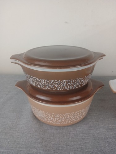 Corning Deckel WOODLAND Braun Pyrex Backwaren Servierschale Set mit Deckel 70/80er - Bild 2 von 9