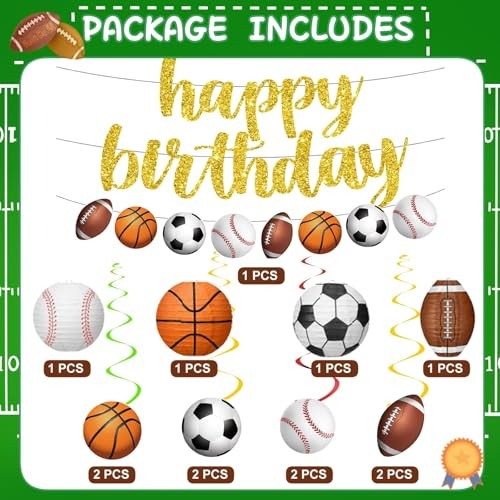 Sports Birthday Party Decorations,Happy Birthday Banner with Honeycomb - Picture 4 of 7