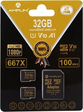 Amplim 32GB Micro SD Card, 2 Pack MicroSD Memory Plus Adapter, U1 Black 