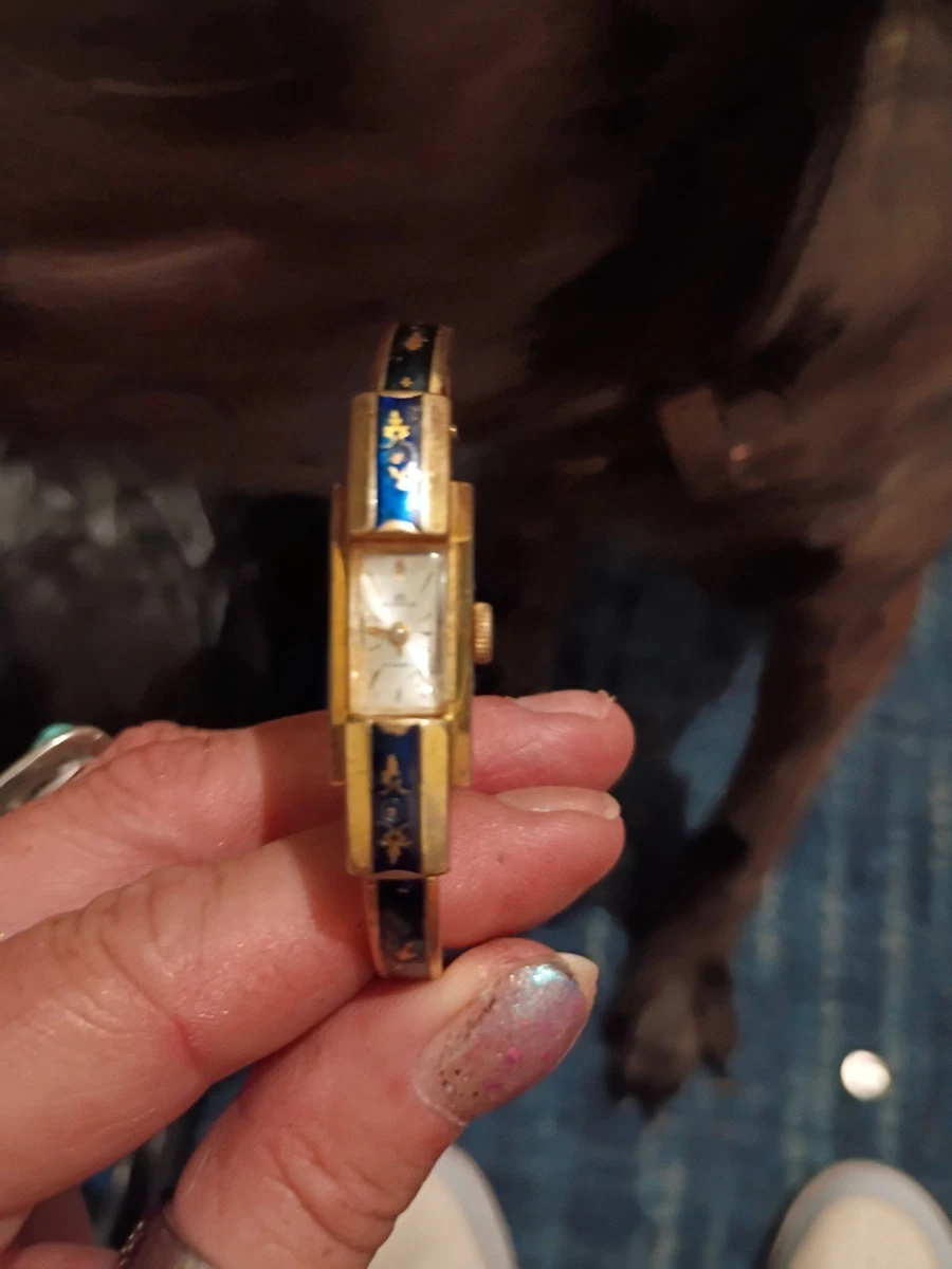 RARE FINE?Vintage Luis Freehand 17 Jewels Incabloc Enamel Bangle Bracelet Watch Louis Freehand 17 Jewels Incabloc Silver Tone Womens  main image 2