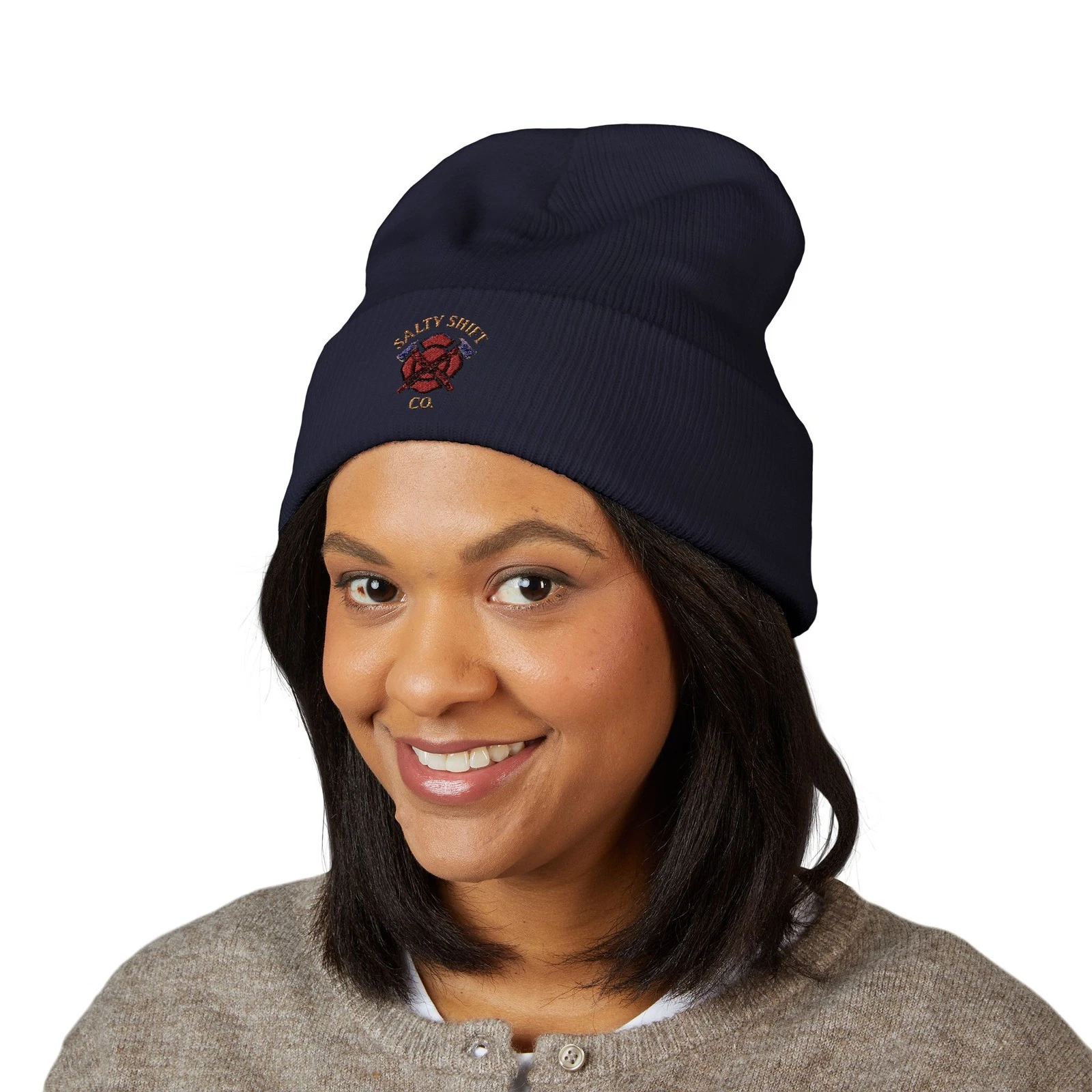 Embroidered Firefighter Beanie, Salty Shift Co Firefighter Hat, Firefighter