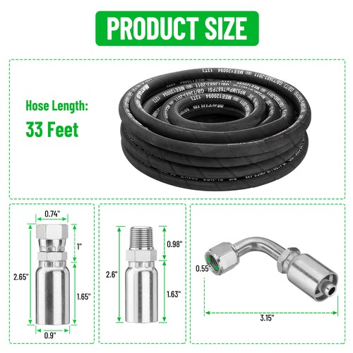 3/8" 33' HYDRAULIC HOSE TWO WIRE HOSE FLEXIBLE 53MPa / 7687 PSI WITH 50 FITTINGS - Picture 8 of 13