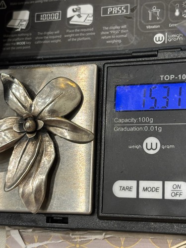 Vtg Sterling Silver Large 2” Lily Flower Brooch 925 MCM 15.31g - Picture 7 of 7