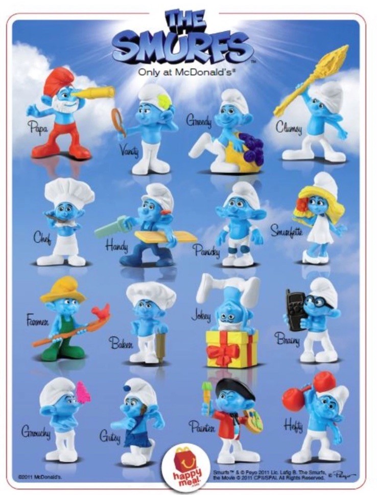 NIP 2011 McDonald's Happy Meal Toys The Smurfs Complete Set Of 16