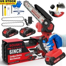 Cordless Mini Chainsaw 6 Inch 24V Rechargeable Auto-Oil Lightweight Garden Tool