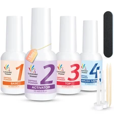 Dip Powder Liquid Set with Activator, Base Top Coat and Brush Saver 0.5Oz/Bot Na