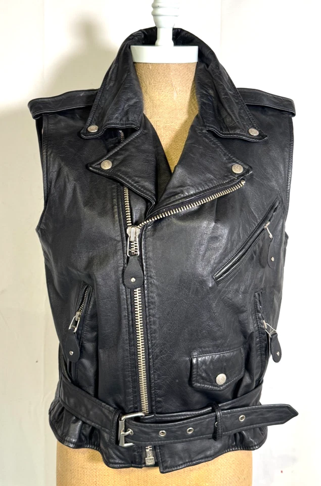 Vintage Y2K 90s DKNY Black Leather Studs Zips Biker Jacket Motorcycle Vest Sz S - Image 3 of 4