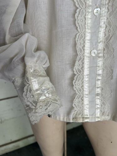 Vintage 70s Gunne Sax Blouse Victorian Lace Net Ruffle Frill Mesh Prairie - Picture 4 of 9