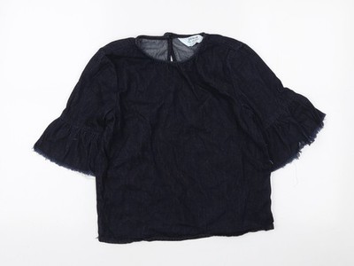 Missguided Damen Basic-Bluse blau Baumwolle Größe 6 Rundhalsausschnitt