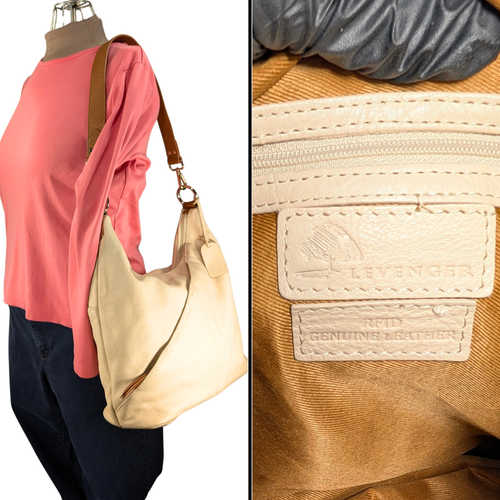 Bolso de Hombro Hobo Levenger Crema y Marrón Cuero Guijarro Grande con Cremallera - Imagen 11 de 12