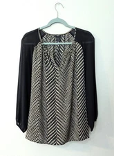 Ann Taylor Petite Women's Chevron Print Sheer Long Sleeve Blouse. Size MP